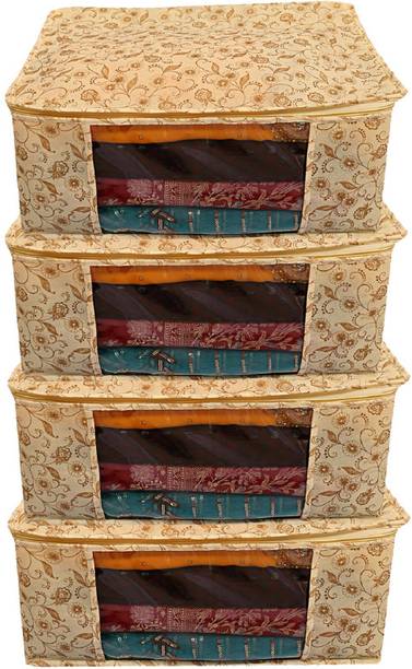 Home Storage Organization At Kuber Industries Designer Metallic Print 4 Piece Non Woven Saree Cover Set Brown Cloudtnewmetalic05
