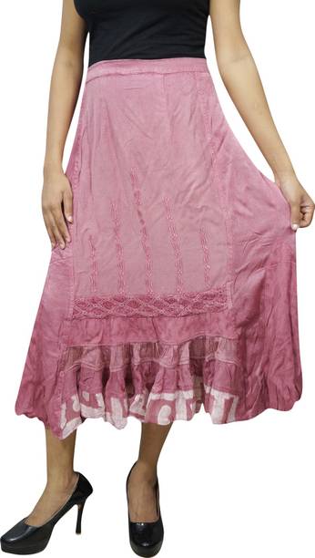 Indiatrendzs Embroidered Women Straight Pink Skirt