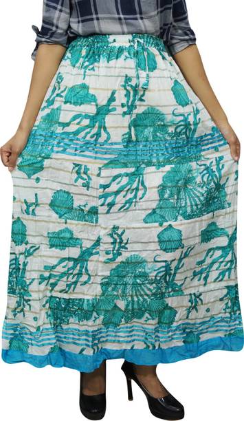 Indiatrendzs Printed Women A-line Green, White Skirt