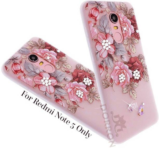 DORRON Back Cover for Redmi Note5 3d Floral Red Rose Print Bling Rhinestones Stylish Design For