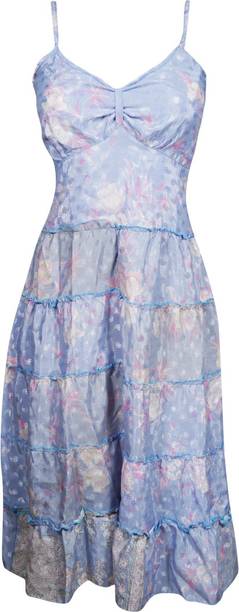 Indiatrendzs Women Fit and Flare Blue Dress