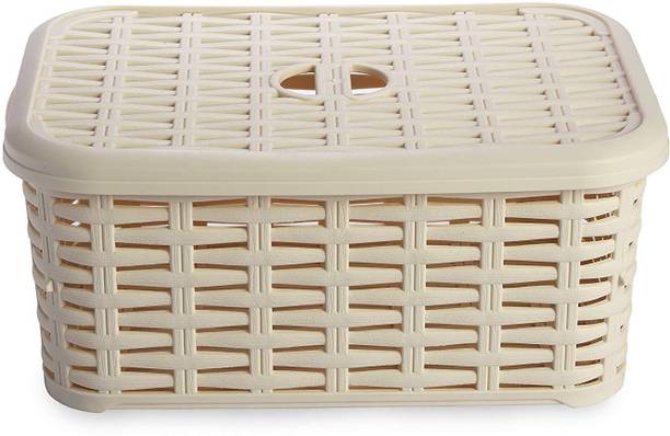 Storage Baskets Basket At Ping In India All Time Plastics Rattan Plastic Shelf Basket 6 Liters Cream Storage