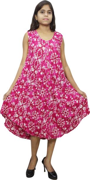 Indiatrendzs Women Fit and Flare Pink, White Dress
