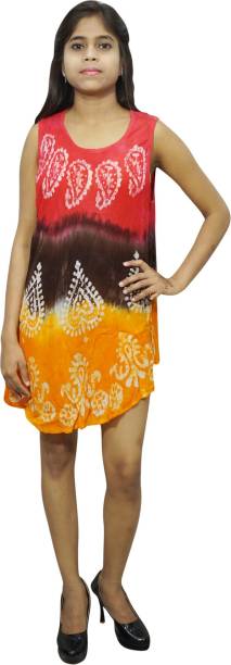 Indiatrendzs Women Fit and Flare Pink, Yellow Dress