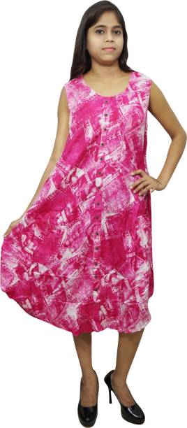 Indiatrendzs Women Fit and Flare Pink Dress