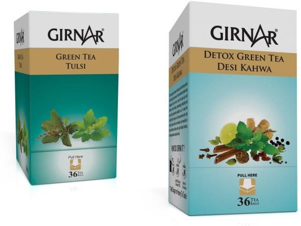 Girnar Tea Girnar Green Tea Combo Pack Detox and Tulsi Herbs, Tulsi Green Tea Bags Box