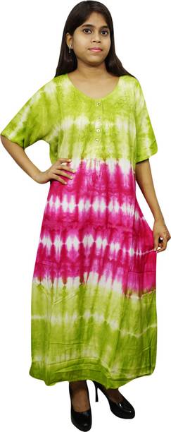 Indiatrendzs Women A-line Green, Pink Dress