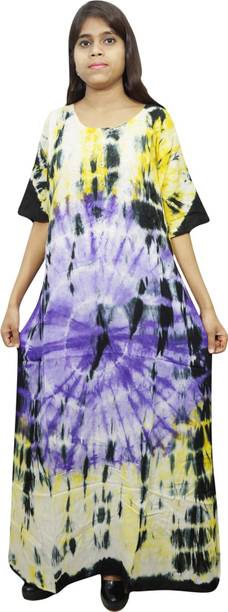 Indiatrendzs Women A-line Blue, Yellow Dress