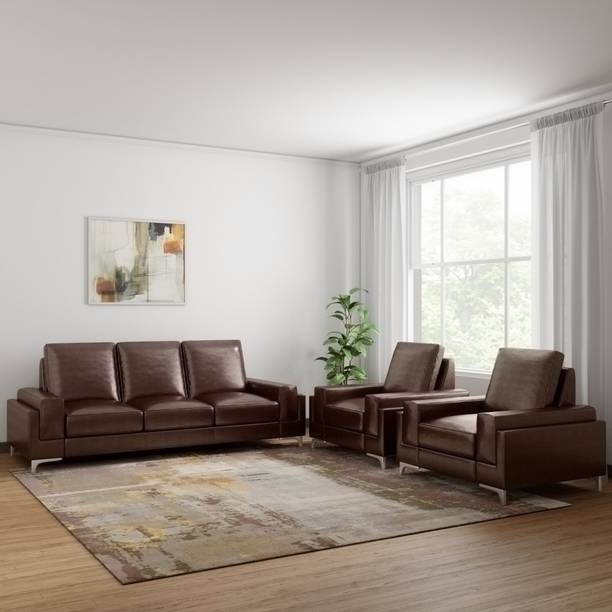 Leather Sofa Sets Online At Best Prices In India Nowliving Williams Leather 3 1 Brown Sofa Set