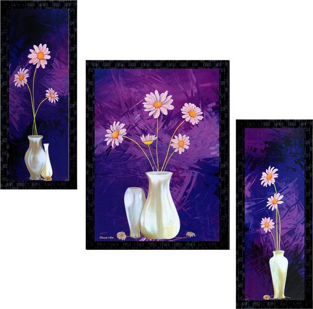 Paintings Under Rs 599 At Flipkart Janki Set Of 3 Flowers Modern Art Glass Framed Wall Painting For Home Office And