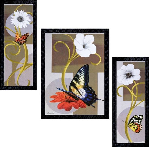 Paintings Under Rs 599 At Flipkart Janki Online Set Of 3 Flowers Modern Art Gl Framed Wall Painting For Home Office And