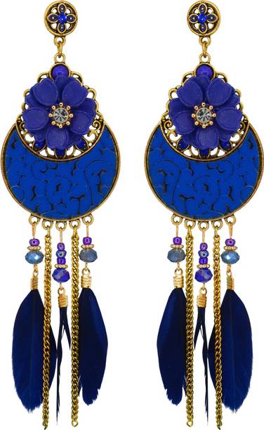 Chain Earrings Online At Best Prices In India Saizen Fashion Gold Plated Unique Fl Design Blue Feather Tel Chain Pair Of Fascinating