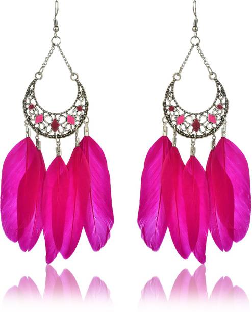 Pink Earrings Online At Best Prices In India Divastri Clic Beauty Pink Swan Feather Tel Earrings Metal Earring