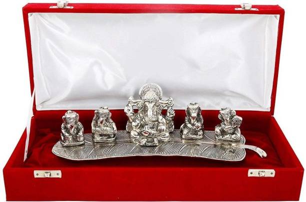 Lavanaya Silver Ganesh Idol Silver Plated for Car Dashboard,Gift,Corporate Gift,Idol for Home Decor,Office,Table WIth Gift Box in Velvet(12cm,Silver) Decorative Showpiece  -  12 cm