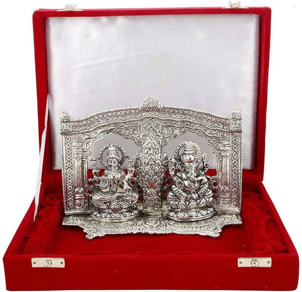 Lavanaya Silver Laxmi Ganesh Idol (26 cm X 5 cm X 19 cm, Silver Plated), Diwali Gift, Laxmi Ganesh Idol for Gift Decorative Showpiece  -  19 cm