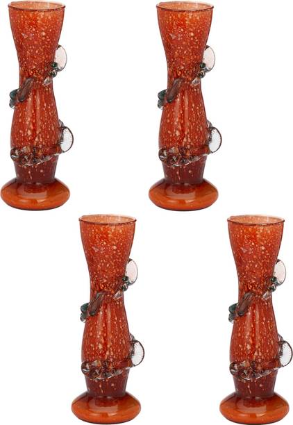 Beeautiful Ornament Flower Vass afast orange glass flower vase hand decorative with new stylish shape set of four