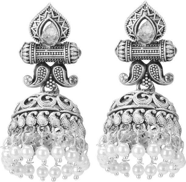 ARADHYA Pearl Silver Jhumki Earring