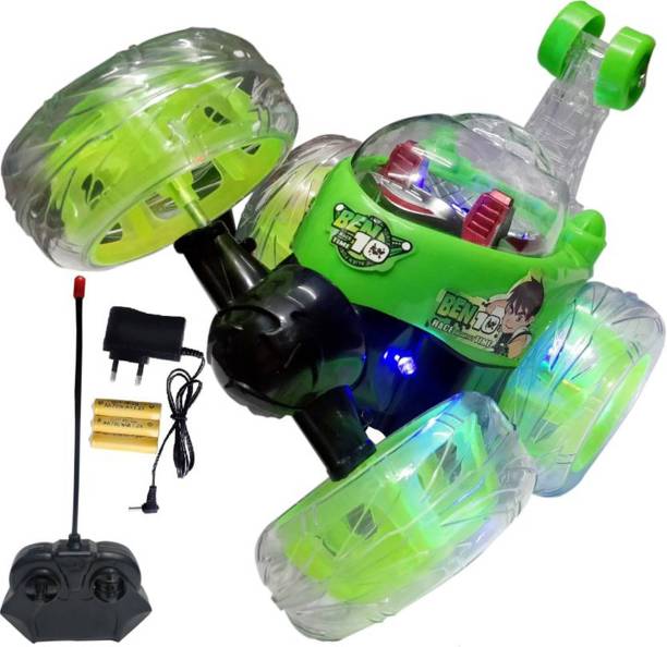 Ben 10 Rechargeable Stunt Car Big Size 360 Degree Rotating Remote Control (Green)