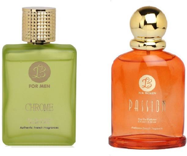 Lyla Blanc Mens CHROME & Womens PASSION - (Set of 2 Perfume for Couple) (100ml each) Eau de Parfum  -  100 ml