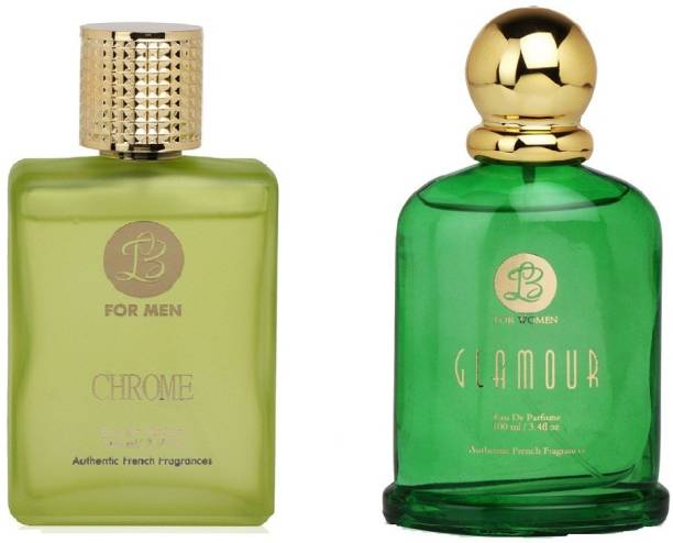 Lyla Blanc Mens CHROME & Womens GLAMOUR - (Set of 2 Perfume for Couple) (100ml each) Eau de Parfum  -  200 ml