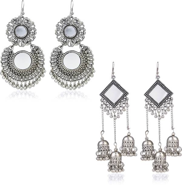 Silver Earrings Online Stud Divastri Oxidized Silver Combo 2 Pairs Stylish Chandbali Jhumki Traditional Earrings Alloy Earring