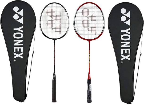 YONEX GR 303 Combo Aluminum Badminton Racquet with Full Cover, Set of 2 (Black/Red) Red, Black Strung Badminton Racquet