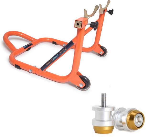 GrandPitstop Black/Orange Rear Paddock Stand with Swing Arm Sliders Spools/Paddock Stand Bobbin M8 - Combo Combo