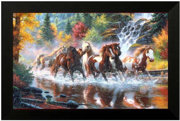 Pintura 7 running water horses Canvas 12 inch x 19 inch...
