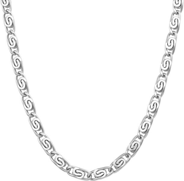 NAKABH Handmade Elegant Spiral Linked Fashion Silver Plated Stainless Steel Chain