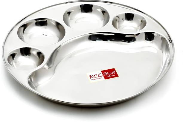 KCL Stainless Steel 4 Partition Round Thali/Lunch Plate Sectioned Plate