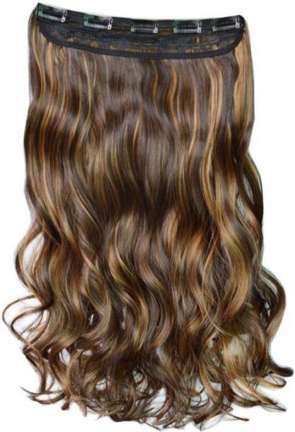 KashQueen 5 Clips in Highlighted Brown & Golden Wavy Casual  Extension for Womens (26Inchs) Hair Extension