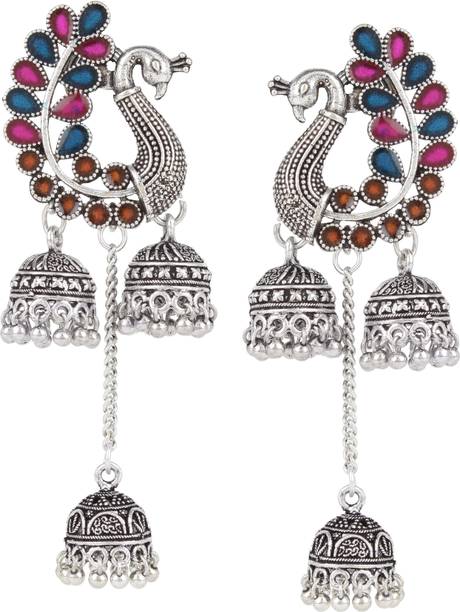 Fashion Frill Most Popular Party wear silver oxidized floral design Earrings For Girls / Women Sterling