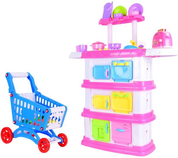 Planet of Toys 120 Pieces Battery Operated Luxury Kitchen Play Set Super Toy with Light and Sound for Kids, Children