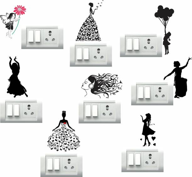 STICKER STUDIO Girl Dance Wall Sticker & Switch Board Sticker Set Of 8 Medium Switch Board Sticker