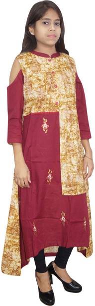Indiatrendzs Women A-line Maroon, Yellow Dress