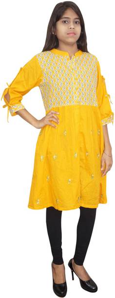Indiatrendzs Women A-line Yellow Dress