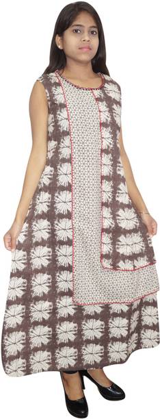 Indiatrendzs Women A-line Beige, Grey Dress