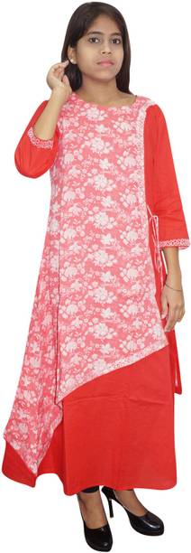 Indiatrendzs Women A-line Red, Pink Dress