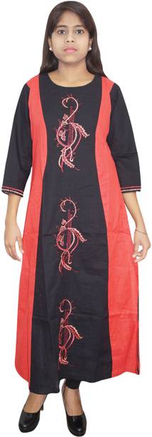 Indiatrendzs Women A-line Black, Red Dress