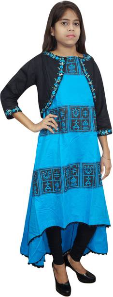 Indiatrendzs Women High Low Blue, Black Dress