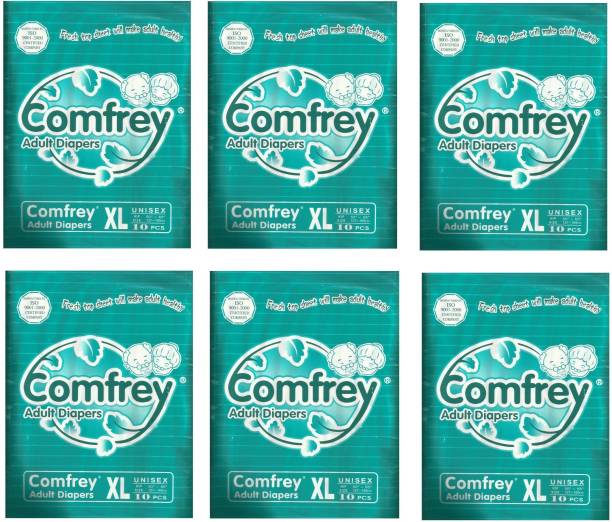 Comfrey Adult Diapers Unisex (X-LARGE) 10 Pcs/Pack, Size - 50 inches - 65 inches (Pack of 6) Adult Diapers - XL