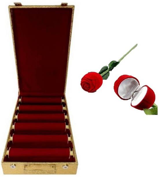 ultimatefashionista combo of 6 roll rod bangle box vanity box wooden bangle storage box 2pc rose red ring brocade jewellery kit vanity case jewellery bangle box vanity box   (red, golden) vanity box Vanity Box