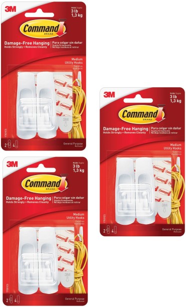 White Medium white 2 Hook and 2 Strips Command 17304 Cable Hangers 2 Plastic Hooks, Medium, Up to 1kg 