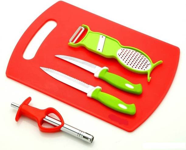 Bluewhale BLW_8IN1 New Premium Cutting Board 2 Knives 4 in 1 Multi Function Peeler Heart Gas Lighter Lowest Price Kitchen Tool Set Red, Green Kitchen Tool Set