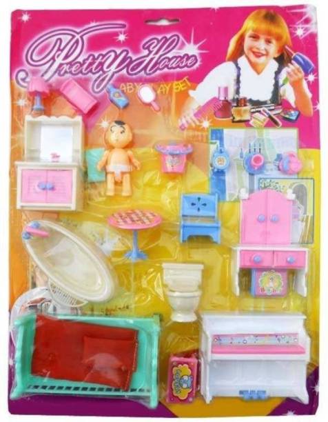 lifestylesection Assignment In School Like all in one Pretty Furniture House kit, bedroom set, doll set, kitchen set little pieces (Multicolor)