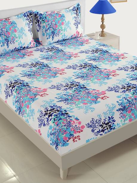 SWAYAM 160 TC Cotton Double Floral Flat Bedsheet
