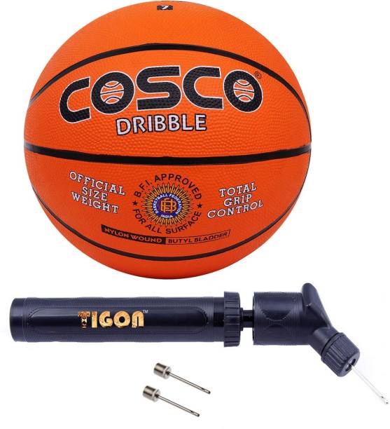 COSCO Combo of 3, 1 Dribble Basketball "Size-7", 1 Tigon Dual Action Pump and Needle Basketball - Size: 7