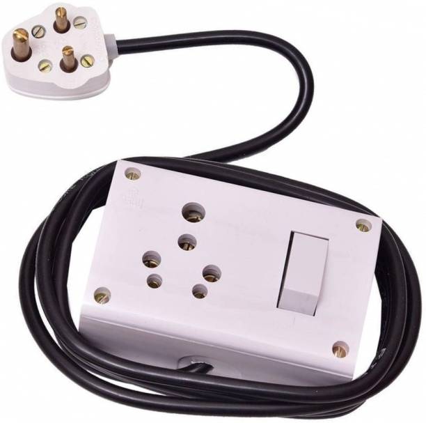 Tinax Heavy Duty Pvc Extension Board (2 in1 15A & 5A) Socket and Switch With 4 Meters Wire 15 A Three Pin Socket
