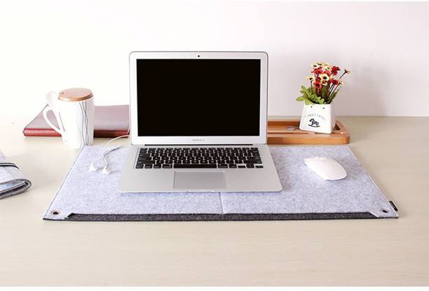 HOUSE OF QUIRK 1 Compartments Felt Laptop Keyboard Mouse Felt Pad with Paper and Pen Pocket for Desktops (Grey)