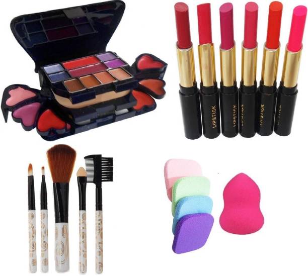 Prakritee 3746 Makeup kit+6pcs Lipstick+5pcs Makeup Brush+5pcs Puff Blender